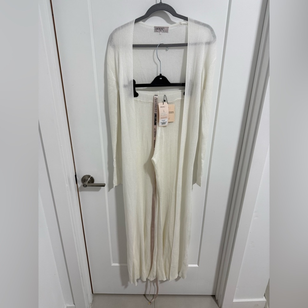 House of CB White Knit Lounge Set Valeria Pants + Erelle Cardigan Size S‎ NWT